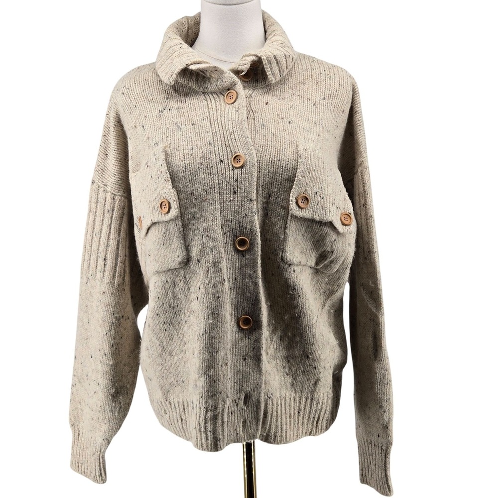 The Cowichan Workshop Sweater Mens L Beige Collared Cardigan Chunky-Knit